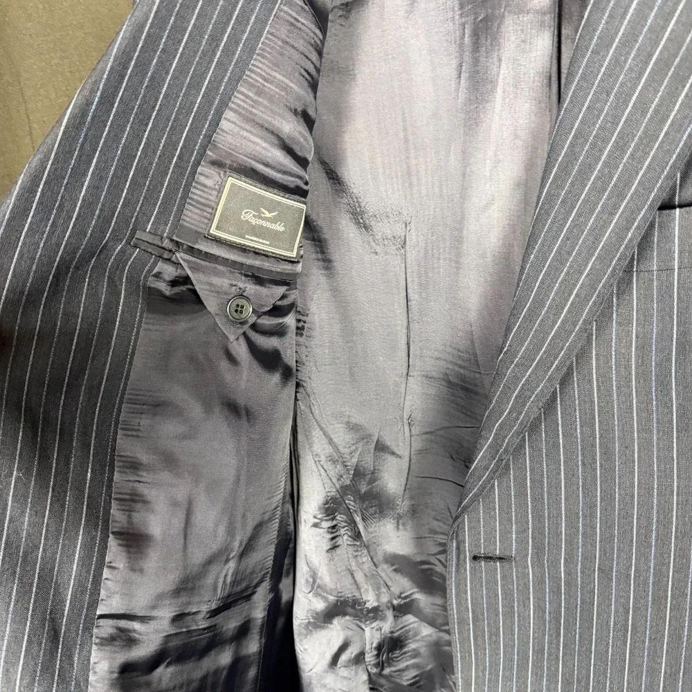 Faconnable Navy Pinstripe Wool Linen Blazer Sz 51 IT/41R Italy Summer - Picture 10 of 15